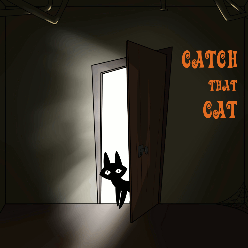 Game cover depicting a cartoon cat entering a dark room through a door that lights everything from behind.